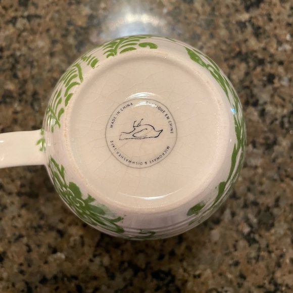 Anthropologie Green White Floral Mug Brown Monogram Initial Mug Lower Case “n” - Picture 2 of 10